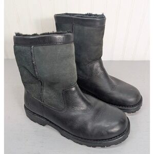 UGG Australia Butte Black Leather Suede Sheepskin Winter Boots 5143‎ Men's 10